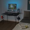 Gaming Desk, Charging Station, Elevated Shelf, MDF Top with Powder Coated Metal Legs in Black