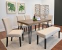 Amisos 6-Piece Dining Set, Hairpin Dining Table with 4 Chairs and Upholstery Bench, 3 Color Options