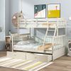 Twin Over Full Bunk Bed with Storage Drawers, Wooden Bunk Bed with Ladder and Safety Guard Rails –Cream