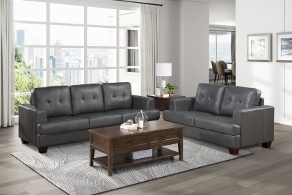 Modern Design 2pc Sofa Set Premium Faux Leather Upholstery Gray Sofa Loveseat Comfort Tufted Detail Solid Wood Frame Living Room Furniture