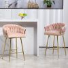 26'' Counter height bar stools Set of 2 kitchen island counter bar stool with hand- wave back,golden chromed base and footrest(PINK)