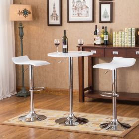 Baxton White Adjustable Height Wood and Chrome Metal Bar Table and 2 Chrome Air Lift Adjustable Swivel Stools Set