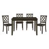 Classic Transitional 5pc Dining Set Dining Table and Four Side Chairs Set Charcoal Finish Lattice-Back Chairs Wooden Dining Furniture Set