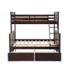 Twin Over Full Bunk Bed with Storage Drawers, Wooden Bunk Bed with Ladder and Safety Guard Rails –Espresso