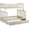 Twin Over Full Bunk Bed with Storage Drawers, Wooden Bunk Bed with Ladder and Safety Guard Rails –Cream