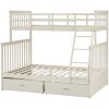 Twin Over Full Bunk Bed with Storage Drawers, Wooden Bunk Bed with Ladder and Safety Guard Rails –Cream