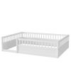 Full Floor Bed Frame with Fence, Wood Kids Floor Beds Frame for Bedroom Playroom,White(Expect arrive date Jul. 10th)