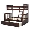 Twin Over Full Bunk Bed with Storage Drawers, Wooden Bunk Bed with Ladder and Safety Guard Rails –Espresso