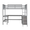 Twin size Loft Bed with Shelves and Desk, Wooden Loft Bed with Desk - Gray(OLD SKU:LT000537AAE)