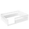 Full Floor Bed Frame with Fence, Wood Kids Floor Beds Frame for Bedroom Playroom,White(Expect arrive date Jul. 10th)