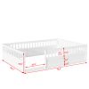 Full Floor Bed Frame with Fence, Wood Kids Floor Beds Frame for Bedroom Playroom,White(Expect arrive date Jul. 10th)