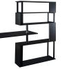 Home Office Computer Desk L-Shaped Corner Table, Rotating Computer Table with 5-Tier Bookshelf, Four Installation Methods, Lockable Casters (Black)