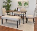 Amisos 6-Piece Dining Set, Hairpin Dining Table with 4 Chairs and Upholstery Bench, 3 Color Options