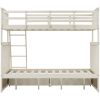 Twin Over Full Bunk Bed with Storage Drawers, Wooden Bunk Bed with Ladder and Safety Guard Rails –Cream