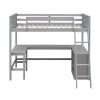 Twin size Loft Bed with Shelves and Desk, Wooden Loft Bed with Desk - Gray(OLD SKU:LT000537AAE)