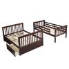 Twin Over Full Bunk Bed with Storage Drawers, Wooden Bunk Bed with Ladder and Safety Guard Rails –Espresso