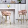 26'' Counter height bar stools Set of 2 kitchen island counter bar stool with hand- wave back,golden chromed base and footrest(PINK)