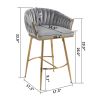 26'' Counter height bar stools Set of 2,velvet kitchen island counter bar stool with hand- wave back,golden chromed base and foot rest(GREY)