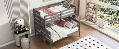 Wood Twin over Full Bunk Bed with Ladder, Gray