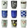 4Pcs Japanese Style Blue White Blocks Ceramic Teacups Small Straight Wine Cups 150ML