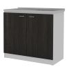 Luther 2 Piece Kitchen Set, Olimpo 150 Wall Cabinet + Salento Utility Sink With Cabinet, Black / White