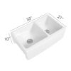 33inch Apron Front Dual Bowl Ceramic Sink White Farmhouse Porcelain Kitchen Sink with Double Bottom Grid and Double Strain (33' * 21' *10')