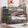 Wood Twin over Full Bunk Bed with Ladder, Gray