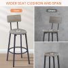 Round bar stool set with shelf, upholstered stool with backrest Grey, 23.62'' W x 23.62'' D x 35.43'' H.