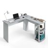 Techni Mobili Modern L-Shaped Desk with Side Shelves, Grey