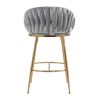 26'' Counter height bar stools Set of 2,velvet kitchen island counter bar stool with hand- wave back,golden chromed base and foot rest(GREY)