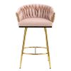 26'' Counter height bar stools Set of 2 kitchen island counter bar stool with hand- wave back,golden chromed base and footrest(PINK)