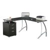 Techni Mobili Modern L- Shaped Computer Desk with File Cabinet and Storage, Espresso