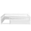 Full Floor Bed Frame with Fence, Wood Kids Floor Beds Frame for Bedroom Playroom,White(Expect arrive date Jul. 10th)