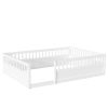 Full Floor Bed Frame with Fence, Wood Kids Floor Beds Frame for Bedroom Playroom,White(Expect arrive date Jul. 10th)