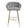 26'' Counter height bar stools Set of 2,velvet kitchen island counter bar stool with hand- wave back,golden chromed base and foot rest(GREY)