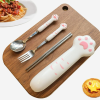 Travel Utensils, 4 Pcs Portable Flatware Set - Cutlery Set w/ Stainless Steel Fork Spoon Chopsticks & Case for School, Office, Picnic (Cat Paws)