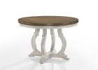 Havanna Vintage Walnut 5 Piece 47" Wide Contemporary Round Dining Table Set with Off White Fabric Chairs