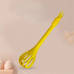 1pc; Multifunctional 3-in-1 Egg Whisk Food Holder Noodle Holder Baking Tool Egg Stirrer Manual Whisk 1 Pack 11.02''×2.76'' (Color: Yellow)