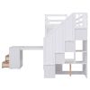 Twin Size Loft Bed with Pullable Desk and Storage Shelves; Staircase and Blackboard