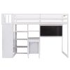 Twin Size Loft Bed with Pullable Desk and Storage Shelves; Staircase and Blackboard