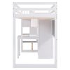 Twin Size Loft Bed with Pullable Desk and Storage Shelves; Staircase and Blackboard