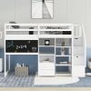 Twin Size Loft Bed with Pullable Desk and Storage Shelves; Staircase and Blackboard